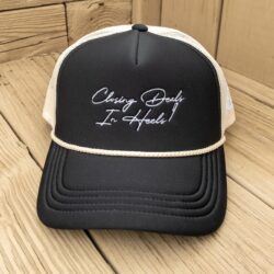 Embroidered Hat - Black Trucker Hat - White Thread